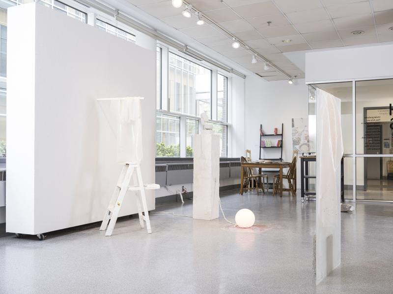 installation image of multiple floor sculptures and instalation