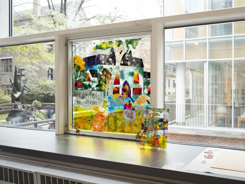 stained glass installation on a gallery window