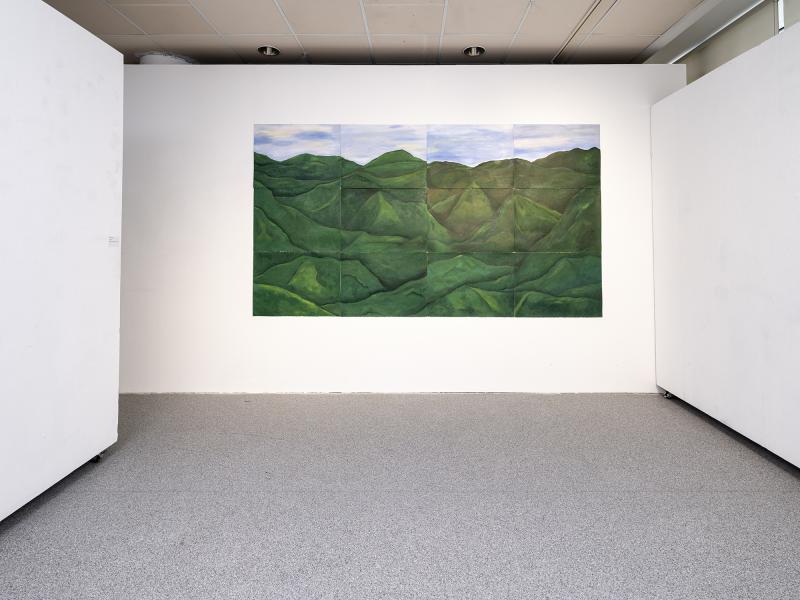 large scale painting of a landscape on paper