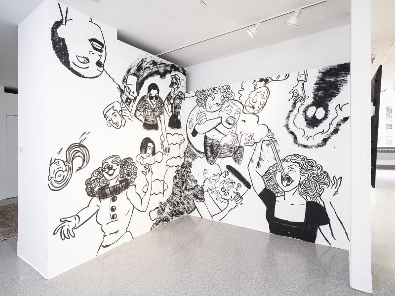 large scale wall drawing in black and white