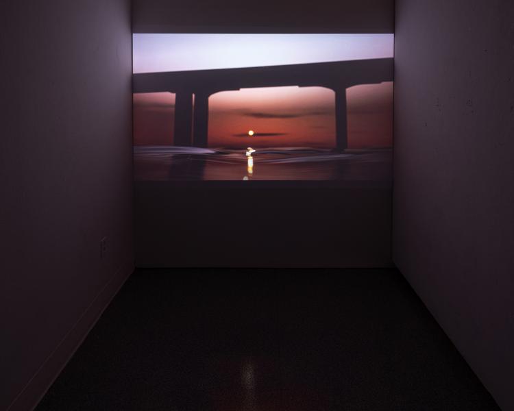 projected video artwork in a darkened gallery space