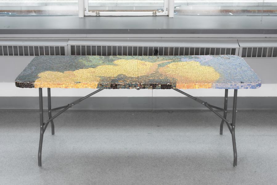 mosaic table installed in a gallery setting