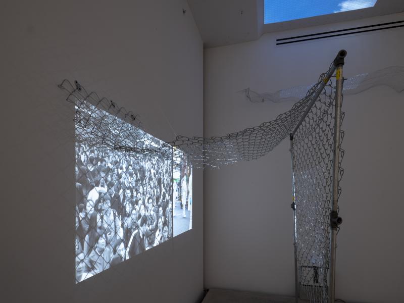 installation using multiple projections and floor sculptures