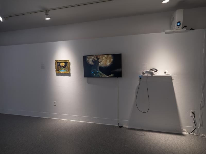 installation of a virtual reality display, monitor, and framed painting