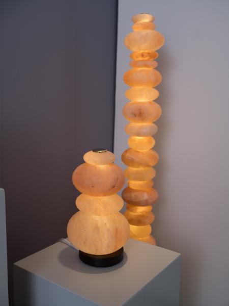 detail image of salt lamps on pedestals 