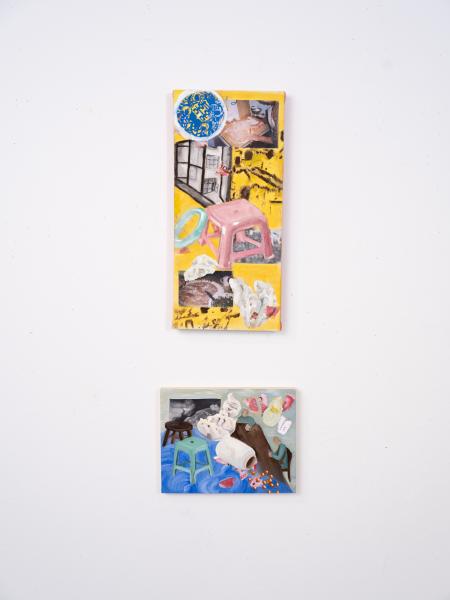 two mixed media paintings