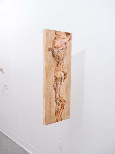 mixed media painting suspended from the ceiling