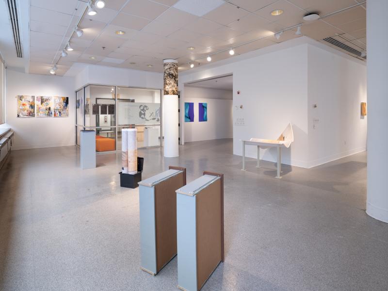 installation image of multiple mixed media works
