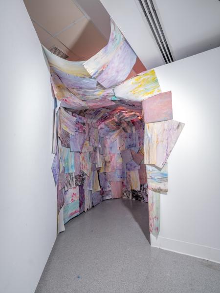 installation using multiple works on paper installed on the walls and ceiling of a gallery