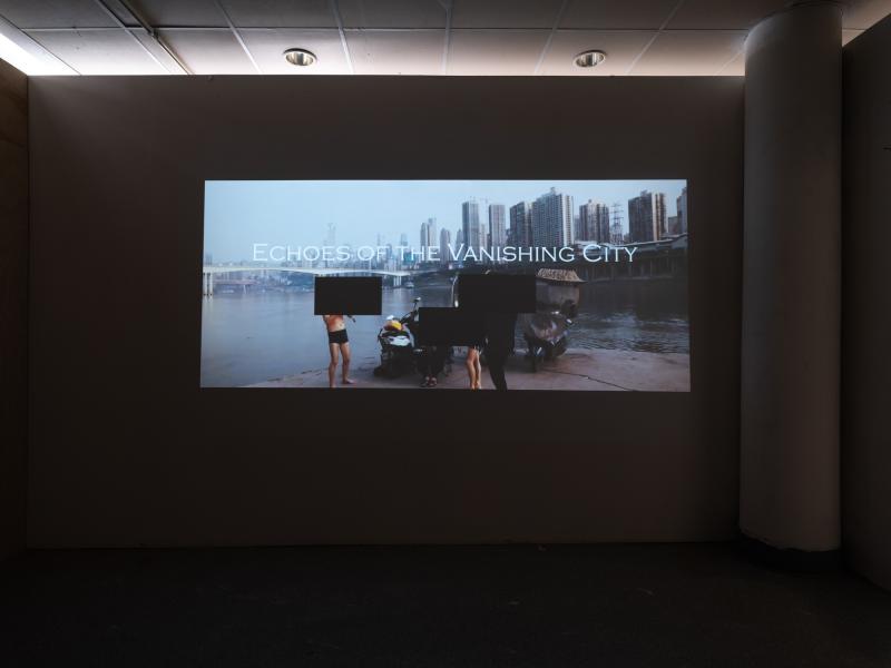 projected digital video in a dark gallery viewing space