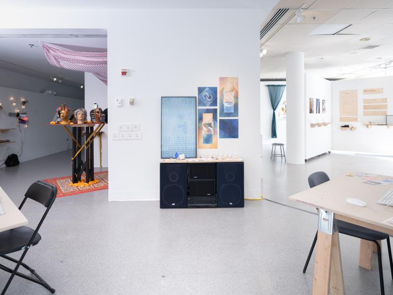 installation image of multiple mixed media pieces installed in a gallery