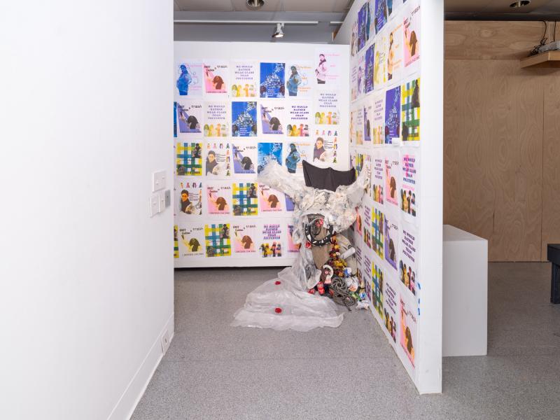large scale multi media installation installed on the floor and corner of a gallery