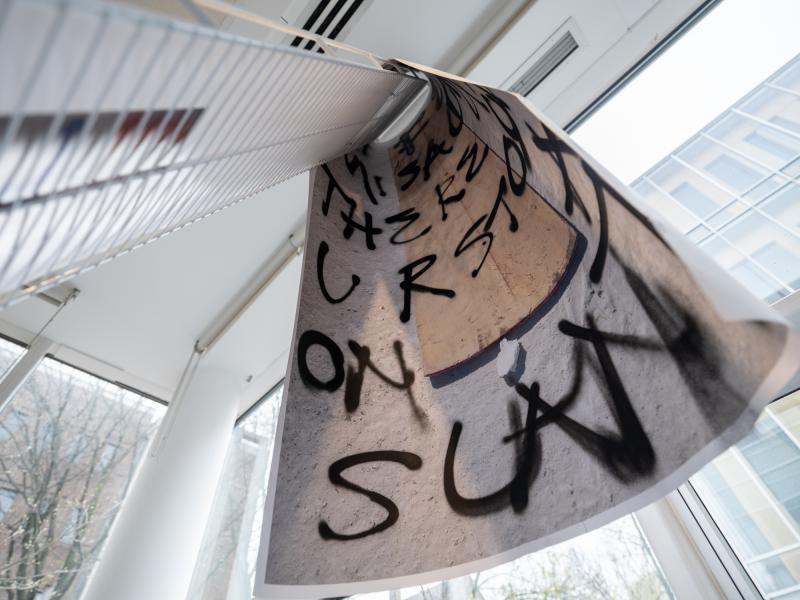 detail of a mixed media photo and sculpture work