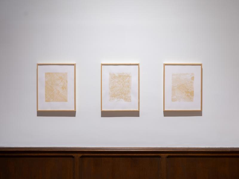 installation of multiple mixed media framed prints