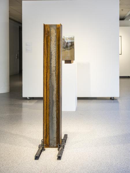 two floor sculptures using steel glass and wood
