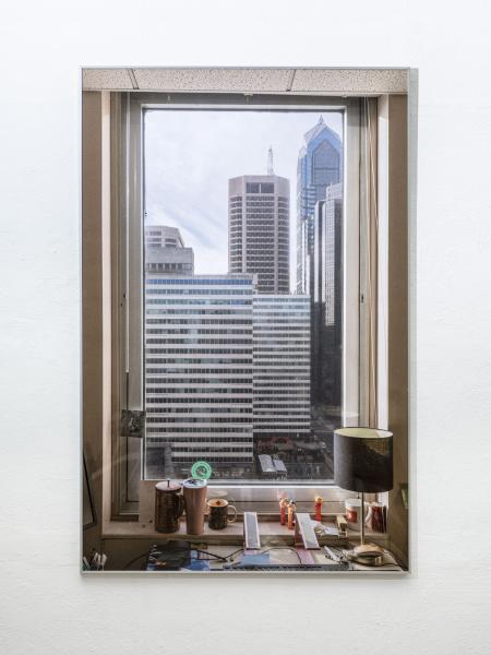 large scale photograph looking out a high rise office window