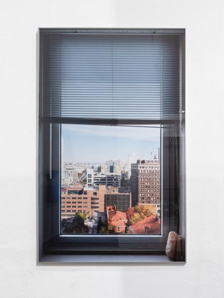 large scale photograph looking out a high rise office window