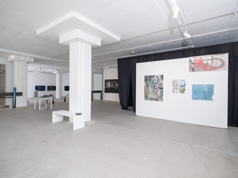 installation view of multiple art works in a gallery