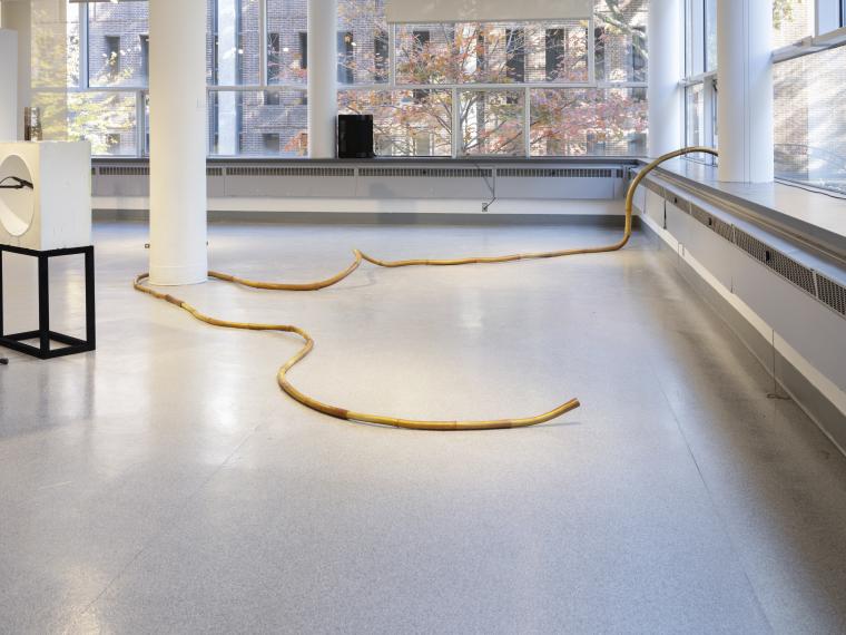 galvanized steel tube and latex floor sculpture on the floor in gallery