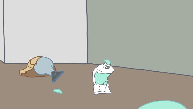 Still from hand drawn animation featuring squeezed paint tube